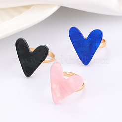3 Stück verstellbare Fingerringe aus Messing mit Herz und Acryl für Damen&nbsp;FS-WG6A11D-05