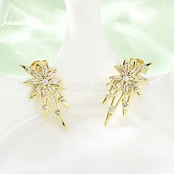 Boucles d'oreilles étoile en laiton micro pavé de zircones cubiques transparentes&nbsp;EJEW-D351-08G