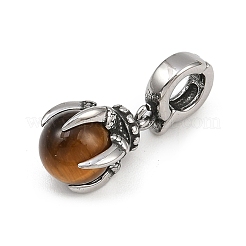 Pendentif décoratif en forme de griffe de dragon en acier inoxydable chirurgical 316 et œil de tigre naturel rond&nbsp;STAS-Z165-01AS-01
