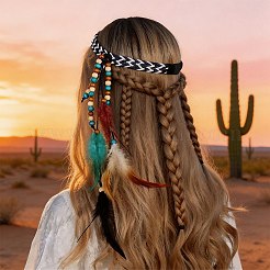 1 Stück Boho Federn Stirnband Haarverlängerung Kopfbedeckung&nbsp;AJEW-DJ0001-51B