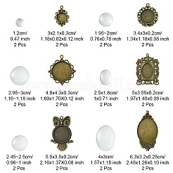 DIY Blanko Eulen/Rund Anhänger aus Glas und Legierung im tibetischen Stil zum Basteln&nbsp;DIY-FS0006-11