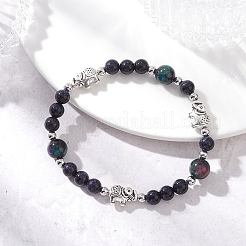 Pulseras elásticas de piedra dorada azul sintética y cuentas de ojo de tigre natural para mujer&nbsp;BJEW-JB12622