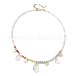 Collane con ciondolo a goccia in vetro e disco in ottone&nbsp;NJEW-JN05191