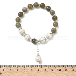 Braccialetti con ciondoli in labradorite naturale e perle naturali&nbsp;BJEW-JB14141-02