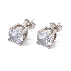 6 Paar flache runde Ohrstecker aus Zirkonia&nbsp;EJEW-G291-05D-M
