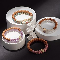 Ensemble de bracelets extensibles en perles rondes en bois naturel&nbsp;BJEW-JB07367