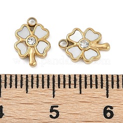 304 Edelstahl Pavé natürliche weiße Muschel Kleeblatt Charms&nbsp;STAS-I325-027G