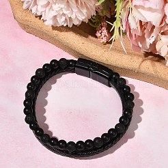 Bracciali di perline rotonde in pietra lavica naturale e vetro&nbsp;BJEW-G732-01A
