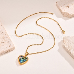 Edelstahl Pavé natürliche Paua-Muschel Liebe Herz Pfirsich Medaillon Anhänger Kabel Kette Halsketten für Frauen&nbsp;PW-WG7AB06-01