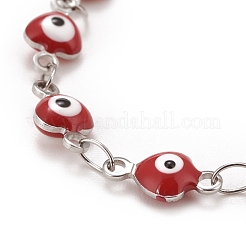 Emaille-Herz mit bösem Blick Gliederkettenarmband&nbsp;BJEW-P271-06P-03