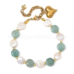 Bracelets composés de perles rondes en laiton et de perles rondes en amazonite naturelle facettée et en perles de culture d'eau douce naturelles.&nbsp;BJEW-JB14434