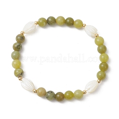 Pulseras elásticas con cuentas de jade chino natural/jade del sur y concha trochí/concha trochus para mujer&nbsp;BJEW-TA00716