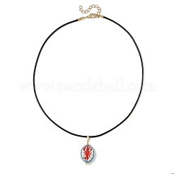 Collana con ciondolo ovale in porcellana fatta a mano a forma di aragosta e cordino cerato nero.&nbsp;NJEW-JN06564
