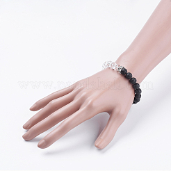 Bracelets extensibles en pierre de lave naturelle et cristal de quartz&nbsp;BJEW-JB03510-01
