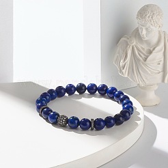 Set di braccialetti elasticizzati con perline rotonde di lapislazzuli naturali (tinti).&nbsp;BJEW-JB06980-03