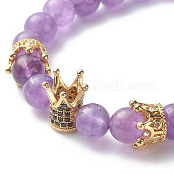 Naturali perle tonde ametista allungare bracciali&nbsp;BJEW-JB06606-03