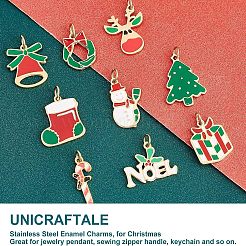9 pièce 9 breloques en émail en acier inoxydable chirurgical 316 sur le thème de Noël&nbsp;STAS-UN0035-97