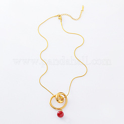 3 pendentif géométrique européen en acier inoxydable à double cercle avec pendentif rond rouge pour femmes&nbsp;YZ8230