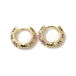 Orecchini a cerchio Huggie da donna con micro pavè di zirconi cubici in ottone placcato a cremagliera&nbsp;EJEW-C097-16G