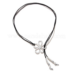 Blume hohle Blume böhmischer Stil Legierung Anhänger schwarz Kunstwildleder Schnur Lasso Halsketten für Frauen&nbsp;FS-WG7C28D-01