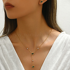 201 Edelstahl-Strass-Lasso-Halskette und Ohrstecker-Set&nbsp;BF5135