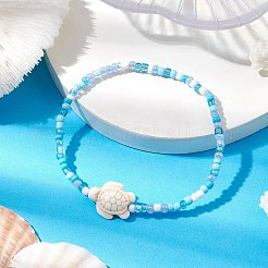 Braccialetti elastici in vetro con perline sintetiche turchesi tinte&nbsp;BJEW-JB11031-01