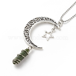 Balle de jade du sud chinois naturel avec collier pendentif lune et étoile en alliage&nbsp;NJEW-JN03912-06