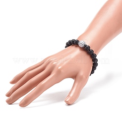 Bracciale elasticizzato in pietra lavica naturale&nbsp;BJEW-JB08553-02