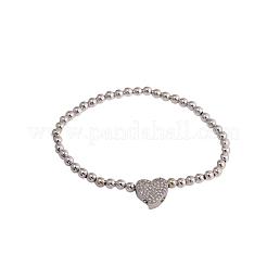 Braccialetti elastici in ottone micro pavé con perline di zirconi cubici trasparenti per donna&nbsp;FS-WG5260F-26