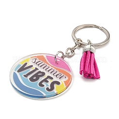 Rond plat en acrylique avec pendentif pompon en daim&nbsp;KEYC-G060-01D