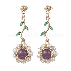 Pendientes colgantes de acero inoxidable 304 con circonita cúbica y diseño de flor&nbsp;EJEW-TA00800-02