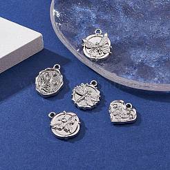 5 Stück 5 Stile Legierung Kristall Strass flache runde Anhänger&nbsp;FIND-YW0003-58