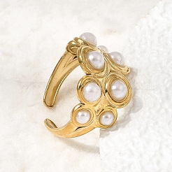 Anelli aperti in acciaio inossidabile 304 con perle finte per donna&nbsp;RJEW-Z144-01G-01