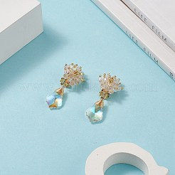 Glasperlen-Blume mit tropfenförmigen Ohrclips&nbsp;EJEW-JE05206