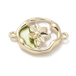 Messing Emaille Oval mit Blumen Verbindungsstück Charms&nbsp;KK-M308-06G-01