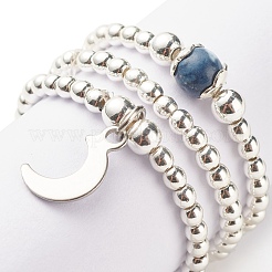 3 Stück 3 Stil natürliche weiße Jade & synthetischer Hämatit Perlen Stretchringe Set mit Halbmond-Anhänger&nbsp;RJEW-JR00469-04