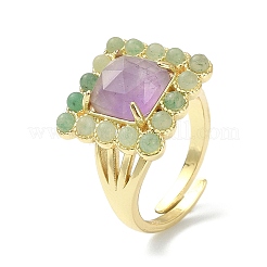 Rechteckiger verstellbarer Ring aus natürlichem Amethyst und grünem Aventurin&nbsp;RJEW-B030-01A-10