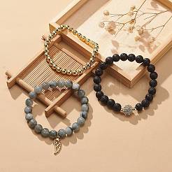 3 stücke 3 stil natürliche & synthetische gemischte edelstein runde perlen stretch-armbänder set&nbsp;BJEW-JB09023