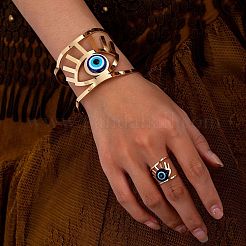 Böser Blick Legierung Harz hohl Manschette Armreifen & Manschette Ringe Sets&nbsp;FS-WGE3CB7-01