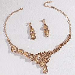 Ensembles de colliers et boucles d'oreilles à strass en alliage en forme de larme pour femmes&nbsp;FS-WG2AA93-02