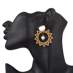 Orecchini a bottone in ottone e vetro a forma di sole&nbsp;EJEW-MZ00520-03