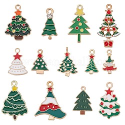 SUNNYCLUE 1 Box 52Pcs Christmas Tree Charms Green Enamel Charm Winter Xmas Trees Rhinestone Charms Snow Assorted Cute Christmas Charms for Jewelry Making Charm DIY Necklace Earrings Bracelets Craft