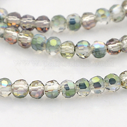 Half Rainbow Plated Glass Faceted Round Spacer Beads Strands, Clear, 3mm, Hole: 1mm, about 100pcs/strand, 11.5 inch