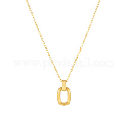 Titanium Steel Hollow Rectangle Pendant Necklaces with Cable Chains, Golden, 16.14 inch(41cm)