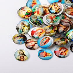 Иисус и девственные печатных стакан наполовину круглый / купольные кабошоны, разноцветные, 14x5 мм
