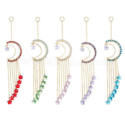 Décorations pendantes en pierres naturelles, avec perles de verre et 304 anneaux brisés en acier inoxydable, lune et étoiles, 233~234mm