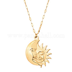 Collana pendente in acciaio inossidabile dorato, sole, luna, 19.69 pollice (50 cm), ciondoli:31.5x25mm