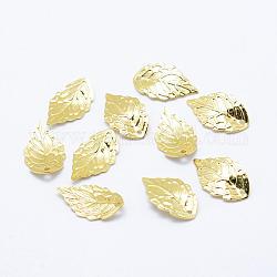 Brass Pendants, Leaf, Real 18K Gold Plated, Cadmium Free & Nickel Free & Lead Free, Golden, 17.5x10x1mm, Hole: 1mm