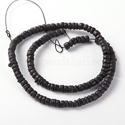 Noix de coco naturelle brins colonne de perles, noir, 5x2~4.5mm, Trou: 1mm, environ 15.4 pouce