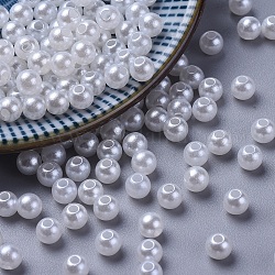 Perline acrilico perla imitato, tondo, bianco, 5mm, Foro: 1 mm, circa 8300pcs/500g